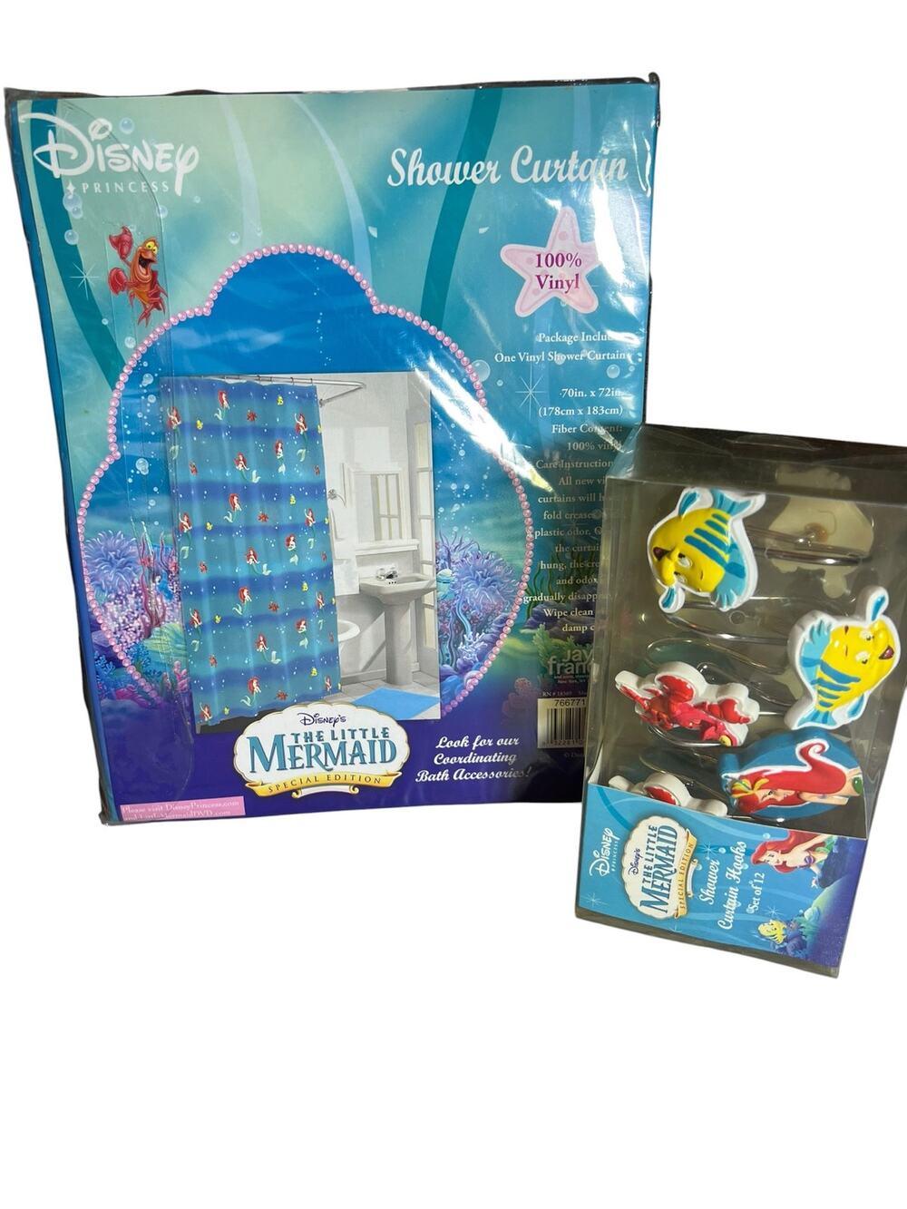 Disney's Little Mermaid special edition vinyl shower curtain/ hooks set Vintage